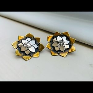 JAMES AVERY STERLING SILVER BRASS LOTUS FLOWER TWO TONE EARRINGS STUDS Retired